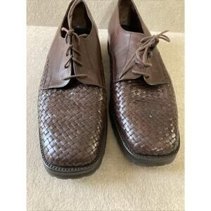 Mezlan Women’s Leather Woven Loafers Sz 9.5 New Brown Basket Weave oxford Vibram